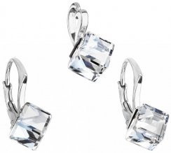 Sada šperků s krystaly Swarovski náušnice a přívěsek bílá kostička 39068.1 Krystal