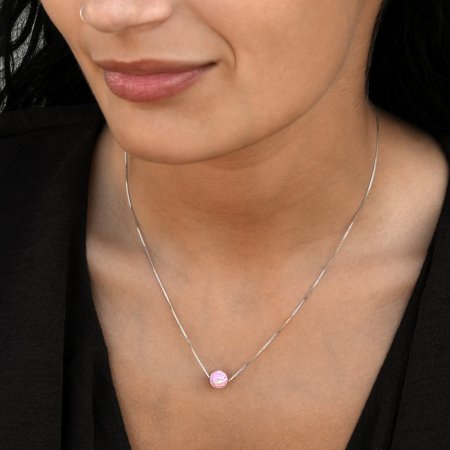 Strieborný náhrdelník so syntetickým opálom ružový okrúhly 12044.3 Pink s. Opal