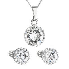 Sada šperků s krystaly Swarovski náušnice, řetízek a přívěsek bílé kulaté 39352.1 Krystal
