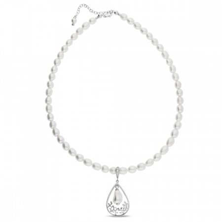 Strieborný náhrdelník biely perlový Caresse NF5843W6W White Pearl
