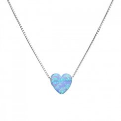Stříbrný náhrdelník se syntetickým opálem světle modré srdce 12048.3 Lt. Blue s. Opal