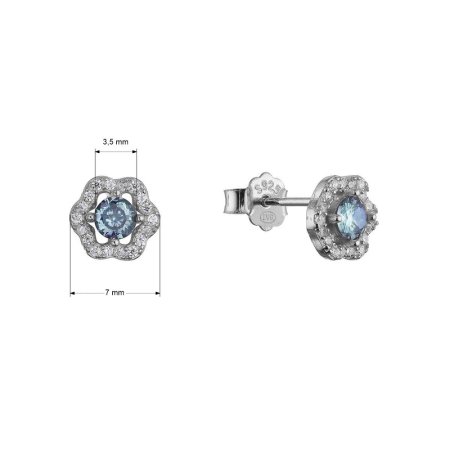 Stříbrné náušnice kytičky s modrým zirkonem 11702.3 blue