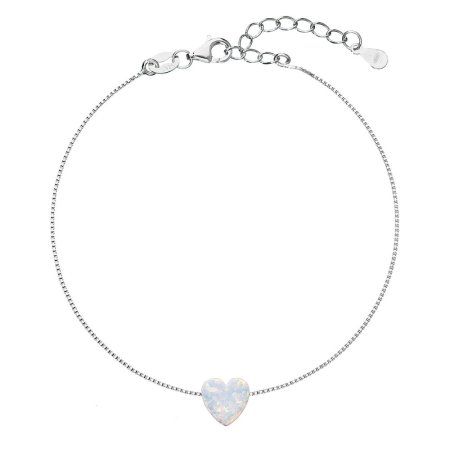 Stříbrný náramek se syntetickým opálem bílé srdce 13018.1 White s. Opal