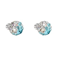 Stříbrné náušnice pecka s krystaly Swarovski modré kulaté 31336.3 Light Turquoise