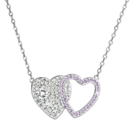 Strieborný náhrdelník dvojité fialové srdce so Swarovski kryštálmi 32079.3 Violet