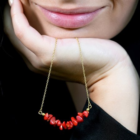 Náhrdelník s kamenem korál 42037.3 ocel