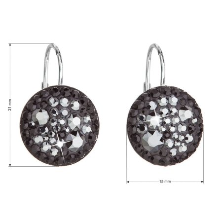 Stříbrné náušnice visací s krystaly Swarovski černé kulaté 31176.5 Hematite