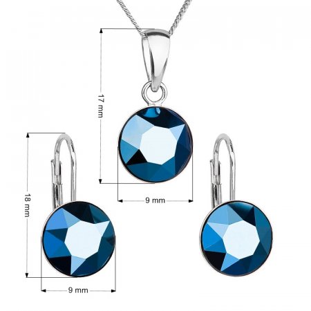 Sada šperků s krystaly Swarovski náušnice, řetízek a přívěsek modré kulaté 39140.5 Metalic Blue
