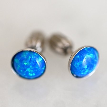 Stříbrné náušnice pecky se syntetickým opálem modré kulaté 11001.3 Blue s. Opal
