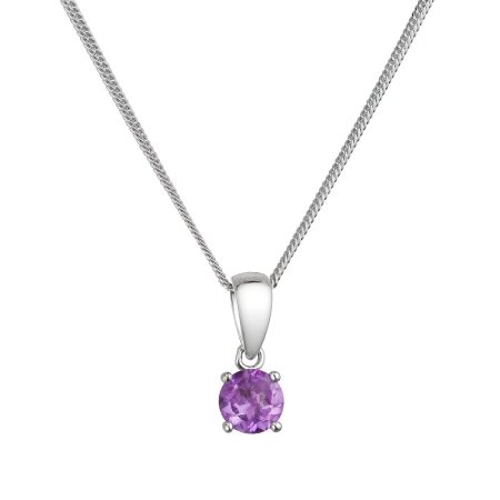 Stříbrný náhrdelník s pravým minerálním kamenem fialový 12078.3 amethyst