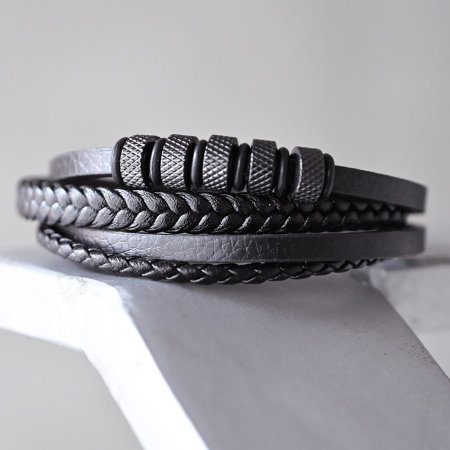 Náramek pánský s koženkovými pásky 43036.3 černý