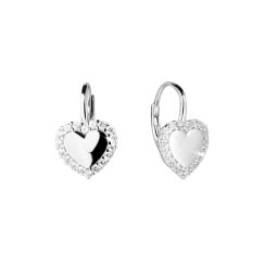 Strieborné náušnice lesklé srdce zdobené zirkónmi 11549.1 crystal