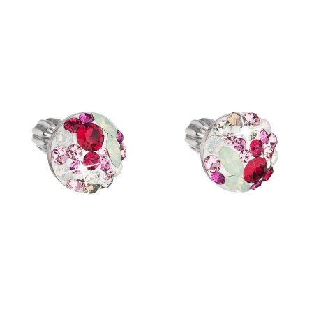 Stříbrné náušnice pecka s krystaly Swarovski mix barev kulaté 31336.3 Sweet Love