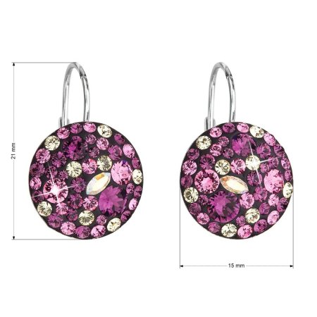Strieborné náušnice visiace s kryštálmi Swarovski fialové okrúhle 31176.3 Amethyst