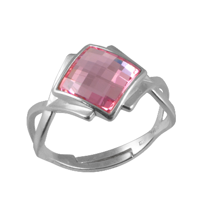 Prsten růžový se Swarovski Elements diskočtverec Light Rose 8 mm