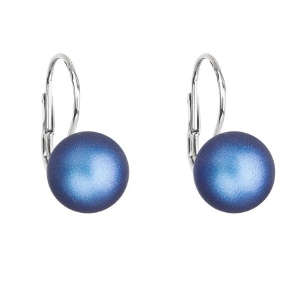 Strieborné náušnice visiace s tmavo modrou matnou Swarovski perlou 31143.3 Dark Blue