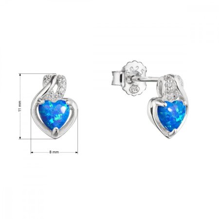 Strieborné náušnice srdca z modrého syntetického opálu a zirkónmi 11469.3 blue