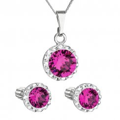 Sada šperků s krystaly Swarovski náušnice a přívěsek růžové kulaté 39352.3 Fuchsia