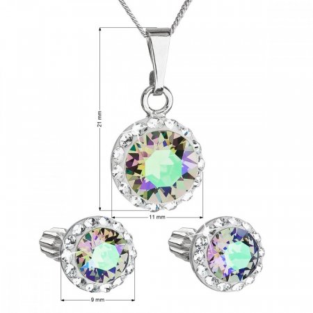 Sada šperkov s kryštálmi Swarovski náušnice, retiazka a prívesok zelené fialové okrúhle 39352.5 Paradise Shine