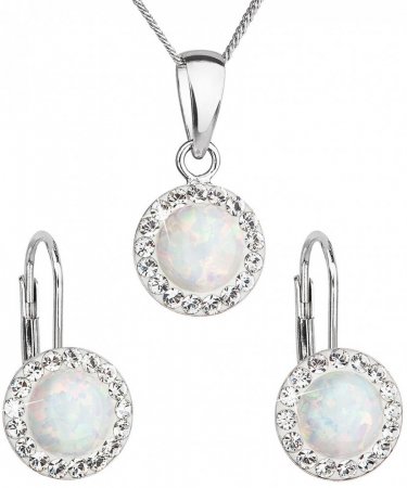 Súprava šperkov so syntetickým opálom a kryštálmi Swarovski náušnice a prívesok biele okrúhle 39160.1 White s. Opal