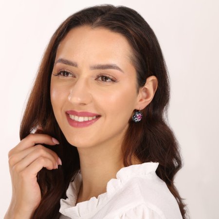 Stříbrné náušnice visací s krystaly Swarovski mix barev kulaté 31161.4 Galaxy