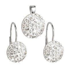 Sada šperků s krystaly Swarovski náušnice a přívěsek bílé kulaté 39086.1 Krystal