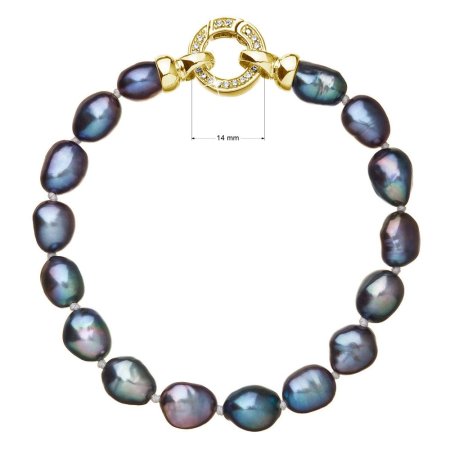 Perlový náramek z pravých říčních perel modrý 23011.3 peacock Au plating