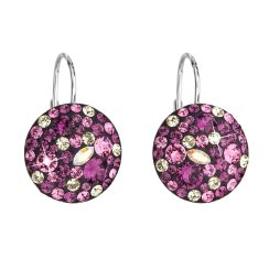 Stříbrné náušnice visací s krystaly Swarovski fialové kulaté 31176.3 Amethyst