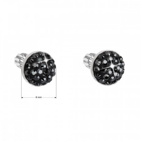 Stříbrné náušnice pecka s krystaly Swarovski černé kulaté 31336.5 Hematite