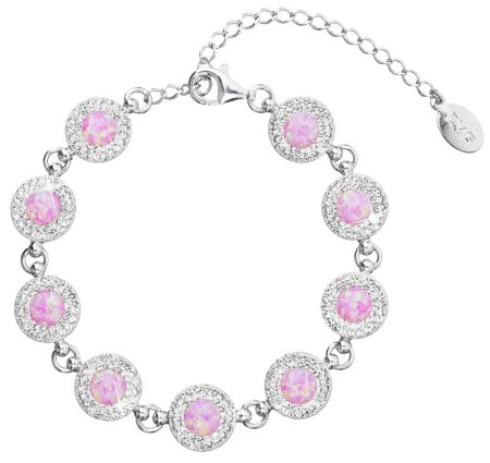 Strieborný náramok so syntetickým opálom a s krištáľmi Preciosa ružový 33105.1 Pink s. Opal