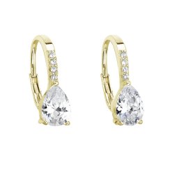 Pozlátené náušnice visiace so zirkónom biela slza 11206.1 Au plating