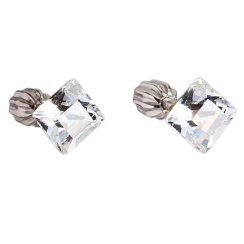 Stříbrné náušnice pecka s krystaly Swarovski bílý čtverec 31065.1 Krystal