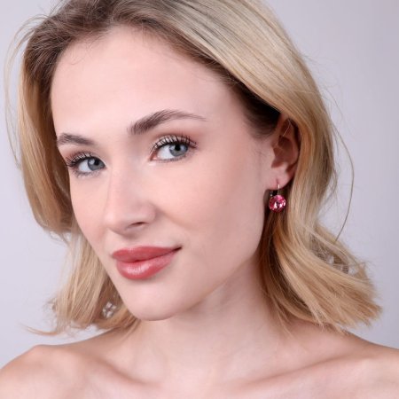 Stříbrné náušnice visací s krystaly Swarovski růžové kulaté 31106.3 Rose