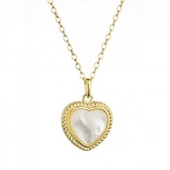 Pozlacený stříbrný náhrdelník srdce s perleťovým zirkonem 12058.1 Au plating