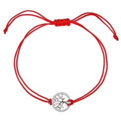 Červený náramek proti uhranutí stříbrný strom života se zirkony 13021.3