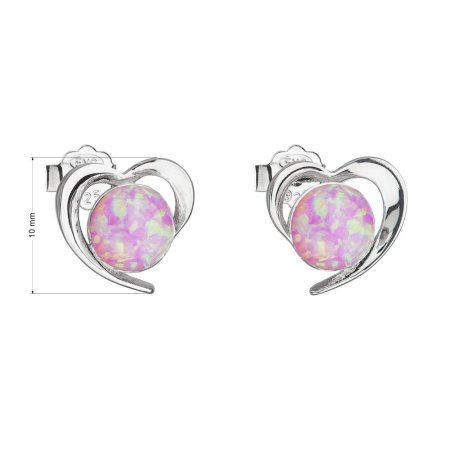 Stříbrné náušnice srdce s růžovým syntetickým opálem 31259.3 Lt.rose
