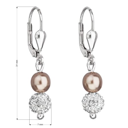 Strieborné náušnice visiace s krištáľmi Preciosa hnedé okrúhle 31244.3 Bronze