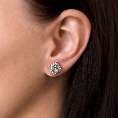 Strieborné náušnice pecka s kryštálmi Swarovski biely kosoštvorec 31169.1 Krystal