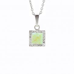 Strieborný náhrdelník so svetlo zeleným opálom a kryštálmi Swarovski Elements štvorec Chrysolite Opal