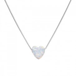 Strieborný náhrdelník so syntetickým opálom biele srdce 12048.1 White s. Opal