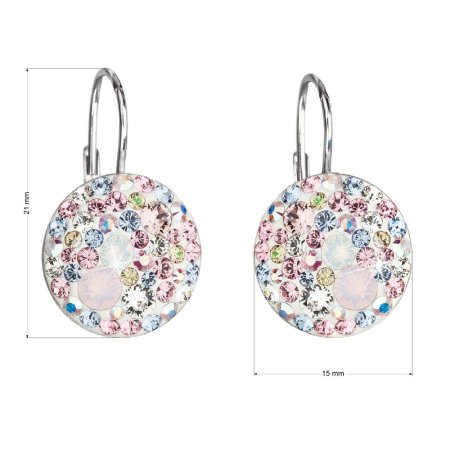 Stříbrné náušnice visací s krystaly Swarovski růžové kulaté 31176.3 Magic Rose