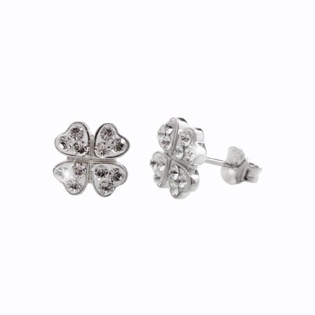 Stříbrné náušnice čiré se Swarovski Elements Čtyřlístek Krystal