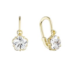 Zlaté dětské náušnice visací kytičky s bílým zirkonem 991013.1 Krystal