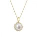 Zlatý 14 karátový náhrdelník kytička s bílou říční perlou a brilianty 92PB00036
