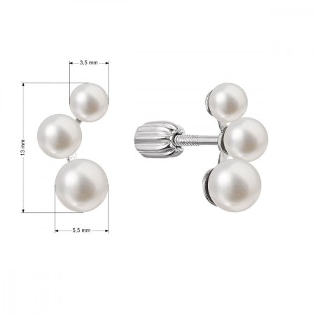 Strieborné náušnice kôstky s tromi bielymi riečnymi perlami 21101.1B