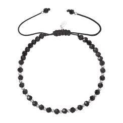 Strieborný náramok s čiernymi sklenenými korálkami 13074.3