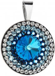 Stříbrný přívěsek s krystaly Swarovski modré kulatý rivoli 34207.5 Bermuda Blue