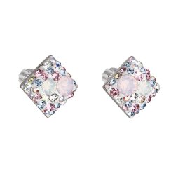 Strieborné náušnice pecka s kryštálmi Swarovski ružový kosoštvorec 31169.3 Magic Rose