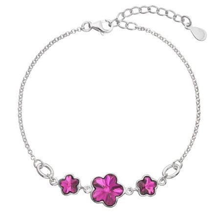 Strieborný náramok so Swarovski kryštálmi ružová kytička 33112.3 Fuchsia