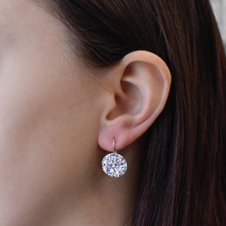 Stříbrné náušnice visací s krystaly Swarovski fialové kulaté 31176.3 Violet